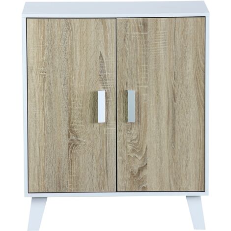  Mobile In Pannello Truciolare Con 2 Ante , Armadietto Con Scaffali Mobile In Legno - Bianco/sonoma 60x30 H. 72 Cm