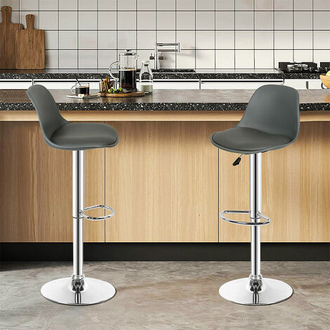  2 X Sgabelli Da Bar, Sedie Da Cucina , Superficie In PU , Per Soggiorno E Ristorante Bar ,Altezza Regolabile ,sgabello Grigio