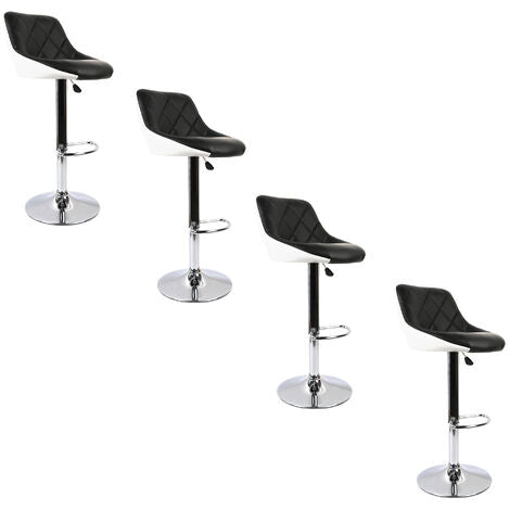  2Sgabello Da Bar ,Moderno Sedia Cucina,con Schienale Poggiapiedi Senza Braccioli Similpelle Cromato Altezza Regolabile Girevole Design,nero-bianco