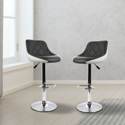  2Sgabello Da Bar ,Moderno Sedia Cucina,con Schienale Poggiapiedi Senza Braccioli Similpelle Cromato Altezza Regolabile Girevole Design,nero-bianco