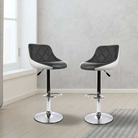  2Sgabello Da Bar ,Moderno Sedia Cucina,con Schienale Poggiapiedi Senza Braccioli Similpelle Cromato Altezza Regolabile Girevole Design,nero-bianco