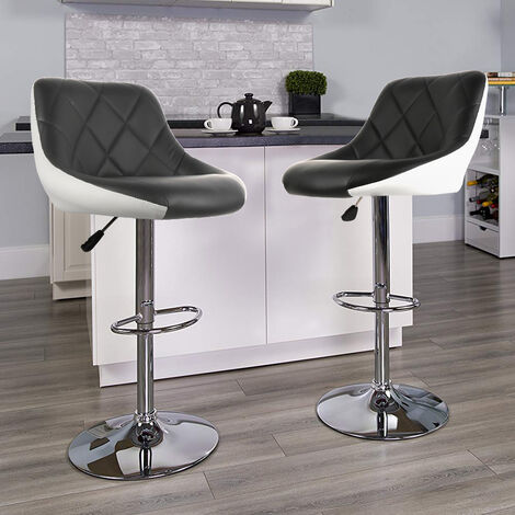  2Sgabello Da Bar ,Moderno Sedia Cucina,con Schienale Poggiapiedi Senza Braccioli Similpelle Cromato Altezza Regolabile Girevole Design,nero-bianco