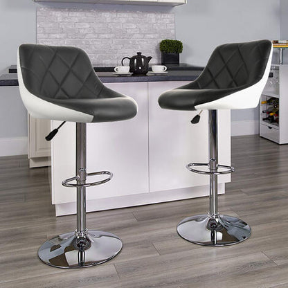  2Sgabello Da Bar ,Moderno Sedia Cucina,con Schienale Poggiapiedi Senza Braccioli Similpelle Cromato Altezza Regolabile Girevole Design,nero-bianco