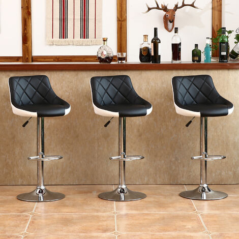  2Sgabello Da Bar ,Moderno Sedia Cucina,con Schienale Poggiapiedi Senza Braccioli Similpelle Cromato Altezza Regolabile Girevole Design,nero-bianco