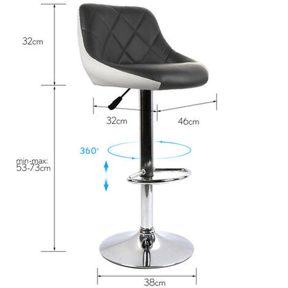  2Sgabello Da Bar ,Moderno Sedia Cucina,con Schienale Poggiapiedi Senza Braccioli Similpelle Cromato Altezza Regolabile Girevole Design,nero-bianco