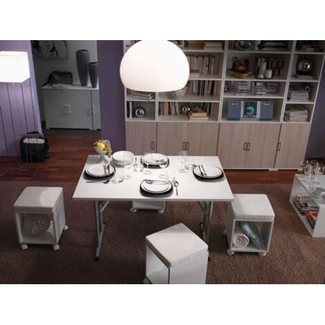  Dmora Tavolo Pieghevole Arnica, Tavolo Da Campeggio Con Gambe Pieghevoli In Metallo, Tavolo Da Pranzo Moderno Multiuso, 100% Made In Italy, Cm 125x75h80, Bianco, Con Imballo Rinforzato