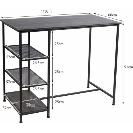  COSTWAY Tavolo Da Bar, Bar Tavolo Moderno Con Mensole, Tavolo Industriale Con Struttura Di Metallo, Balcone Tavolo Per Sala Da Pranzo Salone