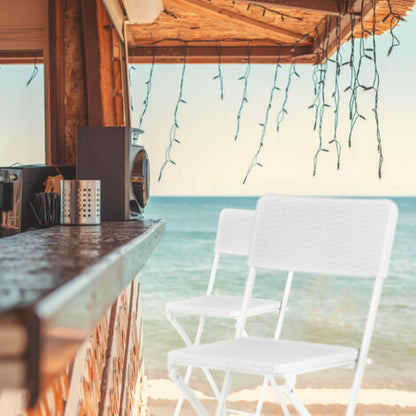  Relaxdays Sedia Da Bar Pieghevole In Set Da 2, Aspetto Rattan, Con Schienale, Sgabello Piegehevole, H: 78 Cm, Bianco