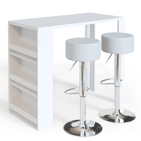  Tavolo Da Bar 117cm Bianco Con 2 Sgabelli Bianco Vicco