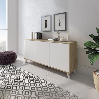  Credenza Moderna Soggiorno Alta 3 Ante Salotto DIVINE Mobile Rovere Bianco