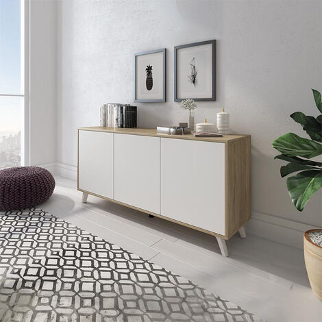  Credenza Moderna Soggiorno Alta 3 Ante Salotto DIVINE Mobile Rovere Bianco