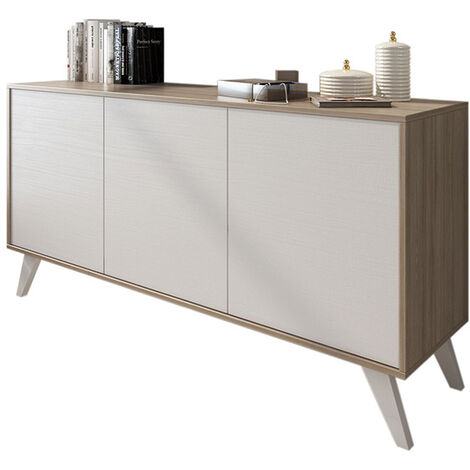  Credenza Moderna Soggiorno Alta 3 Ante Salotto DIVINE Mobile Rovere Bianco