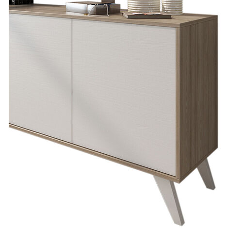  Credenza Moderna Soggiorno Alta 3 Ante Salotto DIVINE Mobile Rovere Bianco