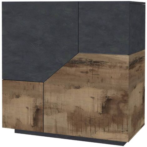  Dmora Credenza Moderna A 2 Ante Geometriche, Made In Italy, Madia Da Ingresso, Buffet Di Design Da Soggiorno, Cm 100x43h106, Ardesia E Acero, Con Imballo Rinforzato
