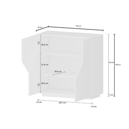 Dmora Credenza Moderna A 2 Ante Geometriche, Made In Italy, Madia Da Ingresso, Buffet Di Design Da Soggiorno, Cm 100x43h106, Ardesia E Acero, Con Imballo Rinforzato
