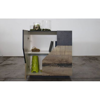  Dmora Credenza Moderna A 2 Ante Geometriche, Made In Italy, Madia Da Ingresso, Buffet Di Design Da Soggiorno, Cm 100x43h106, Ardesia E Acero, Con Imballo Rinforzato