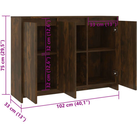  Credenza Rovere Fumo 102x33x75 Cm In Truciolato VidaXL