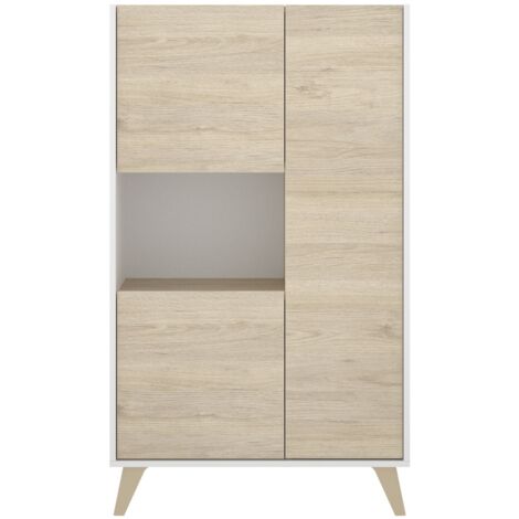  Credenza Soggiorno 135 Cm Abby Bianco Opaco E Rovere Naturale Con Tre Ante Bianco E Naturale
