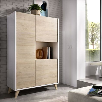  Credenza Soggiorno 135 Cm Abby Bianco Opaco E Rovere Naturale Con Tre Ante Bianco E Naturale
