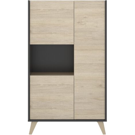  Credenza Soggiorno 135 Cm Abby Grafite E Rovere Naturale Con Tre Ante Grafite E Naturale
