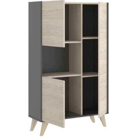  Credenza Soggiorno 135 Cm Abby Grafite E Rovere Naturale Con Tre Ante Grafite E Naturale
