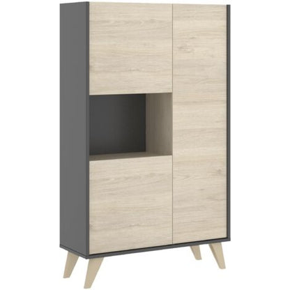  Credenza Soggiorno 135 Cm Abby Grafite E Rovere Naturale Con Tre Ante Grafite E Naturale