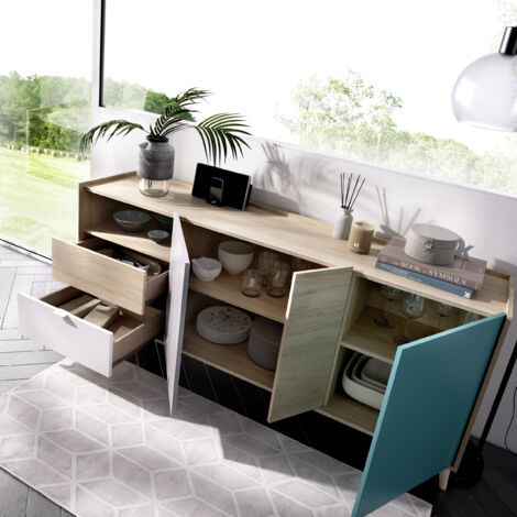  Madia 180x43 Cm Penny Con Tre Ante E Due Cassetti Multicolore Multicolore