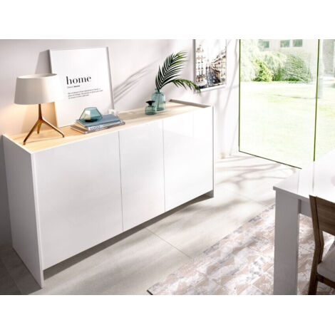  Madia Soggiorno 138 Cm Britney Bianco Opaco E Rovere Naturale Con Tre Ante Bianco E Naturale