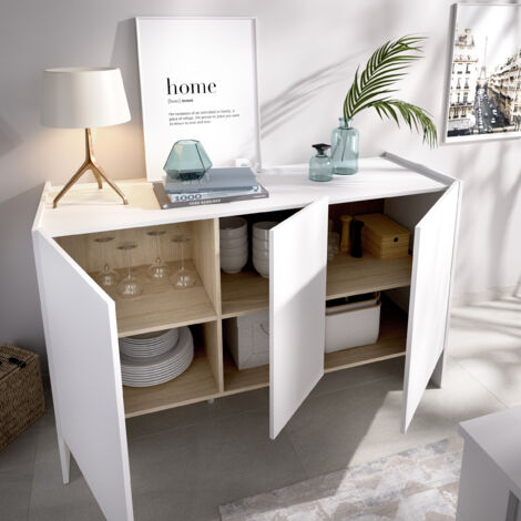  Madia Soggiorno 138 Cm Britney Bianco Opaco E Rovere Naturale Con Tre Ante Bianco E Naturale