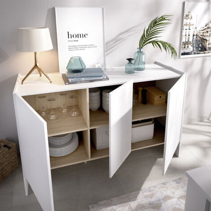  Madia Soggiorno 138 Cm Britney Bianco Opaco E Rovere Naturale Con Tre Ante Bianco E Naturale