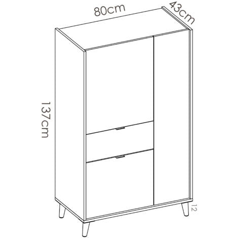 Credenza Alta 137 Cm Penny Multicolore Con Tre Ante Ed Un Cassetto Multicolore