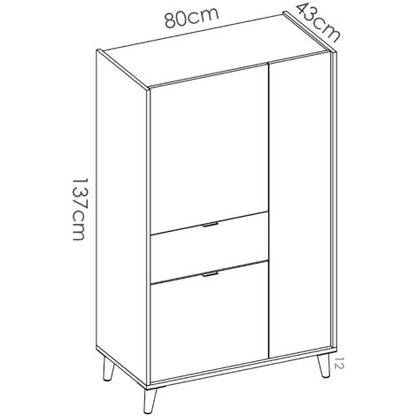  Credenza Alta 137 Cm Penny Multicolore Con Tre Ante Ed Un Cassetto Multicolore