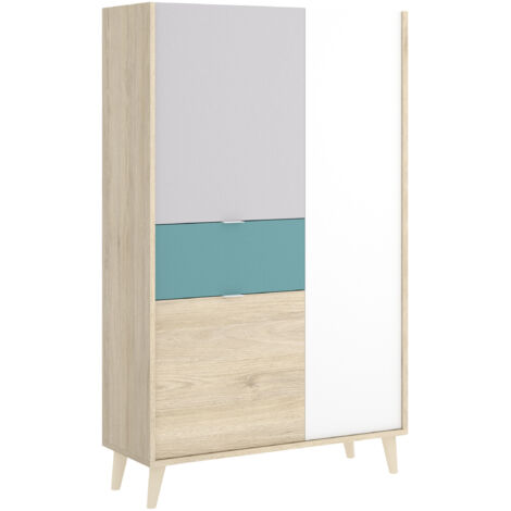  Credenza Alta 137 Cm Penny Multicolore Con Tre Ante Ed Un Cassetto Multicolore