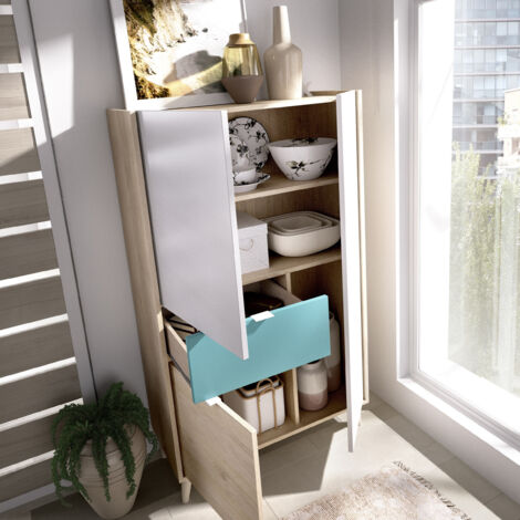  Credenza Alta 137 Cm Penny Multicolore Con Tre Ante Ed Un Cassetto Multicolore