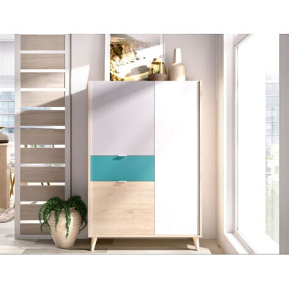  Credenza Alta 137 Cm Penny Multicolore Con Tre Ante Ed Un Cassetto Multicolore