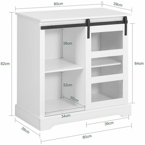  SoBuy Credenza Cucina Vetrina Credenza Con Anta Scorrevole In Vetro, Mobile Da Cucina, Bianco, L80 X P39 X A82 Cm, FSB46-W