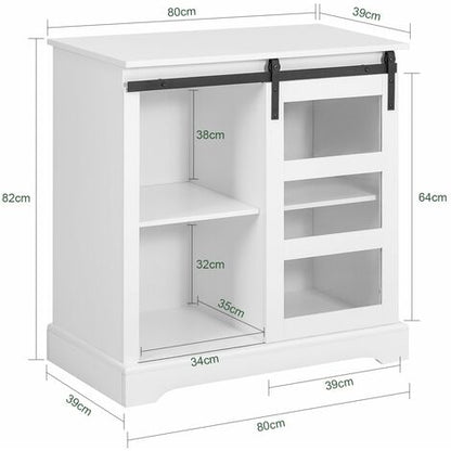  SoBuy Credenza Cucina Vetrina Credenza Con Anta Scorrevole In Vetro, Mobile Da Cucina, Bianco, L80 X P39 X A82 Cm, FSB46-W