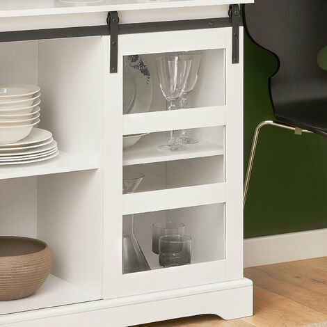 SoBuy Credenza Cucina Vetrina Credenza Con Anta Scorrevole In Vetro, Mobile Da Cucina, Bianco, L80 X P39 X A82 Cm, FSB46-W