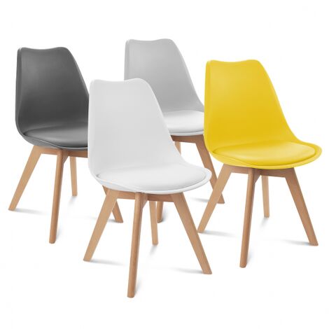  Set Di 4 Sedie SARA Mix Color Grigio Scuro, Grigio Chiaro, Bianco E Giallo