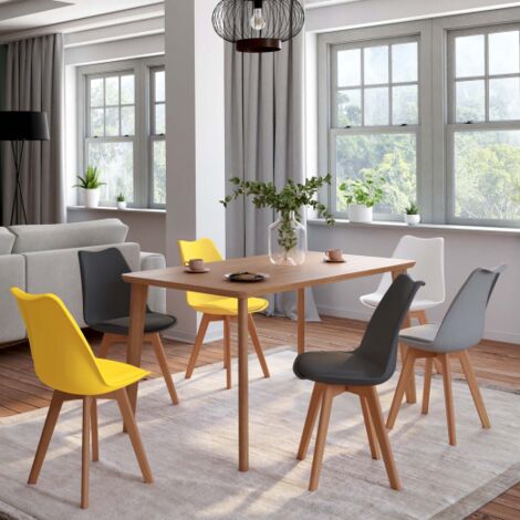  Set Di 6 Sedie SARA Mix Colore Grigio Chiaro, Bianco, 2 Grigio Scuro, 2 Giallo