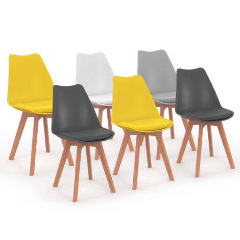  Set Di 6 Sedie SARA Mix Colore Grigio Chiaro, Bianco, 2 Grigio Scuro, 2 Giallo