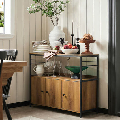  SoBuy Mobiletto Soggiorno Credenza Cucina Con 3 Ante E 1 Ripiano A Giorno Armadietto Stile Vintage 100x38x80cm FSB63-PF