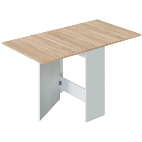  Tavolo Allungabile, Tavolo Da Pranzo Pieghevole Con Piano Abbattibile, Tavolo Ausiliario Richiudibile, Cm 31x77h78, Bianco E Rovere