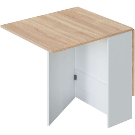  Tavolo Allungabile, Tavolo Da Pranzo Pieghevole Con Piano Abbattibile, Tavolo Ausiliario Richiudibile, Cm 31x77h78, Bianco E Rovere
