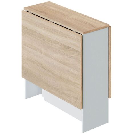  Tavolo Allungabile, Tavolo Da Pranzo Pieghevole Con Piano Abbattibile, Tavolo Ausiliario Richiudibile, Cm 31x77h78, Bianco E Rovere