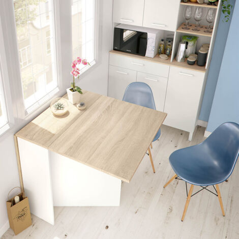  Tavolo Allungabile, Tavolo Da Pranzo Pieghevole Con Piano Abbattibile, Tavolo Ausiliario Richiudibile, Cm 31x77h78, Bianco E Rovere