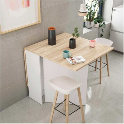  Tavolo Allungabile, Tavolo Da Pranzo Pieghevole Con Piano Abbattibile, Tavolo Ausiliario Richiudibile, Cm 31x77h78, Bianco E Rovere