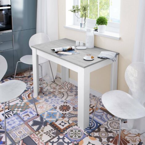  Tavolo Fisso, Tavolo Per Sala Pranzo, Tavolo Consolle Moderno Per Salotto O Cucina, Cm 109x67x78, Bianco E Cemento