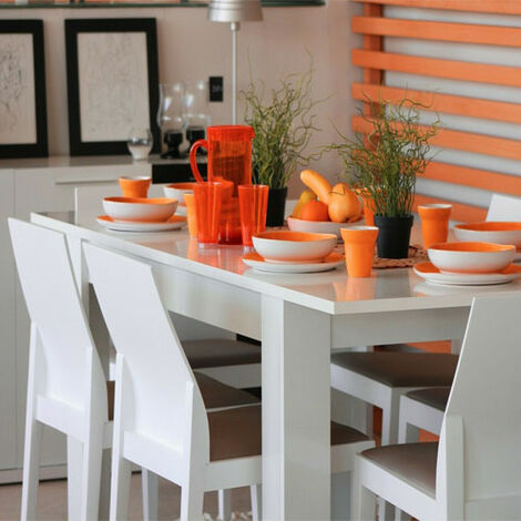  Tavolo Da Pranzo Bianco Lucido Allungabile Di 50 Cm,