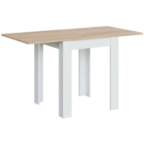  Tavolo Allungabile, Tavolo Da Pranzo Pieghevole Apertura A Libro, Tavolo Ausiliario Richiudibile, Cm 67x67/135h79, Bianco E Rovere